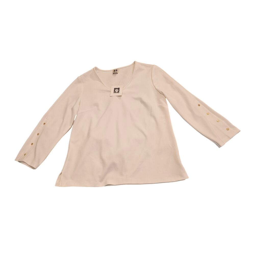 Anne Klein White Blouse Small NWT Gold Button Sleeve Business Casual Top